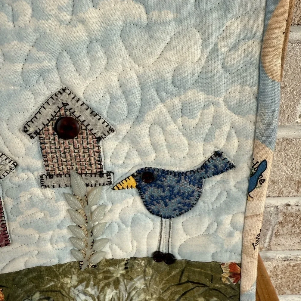 Homemade “Home Tweet Home” beaded quilted art square